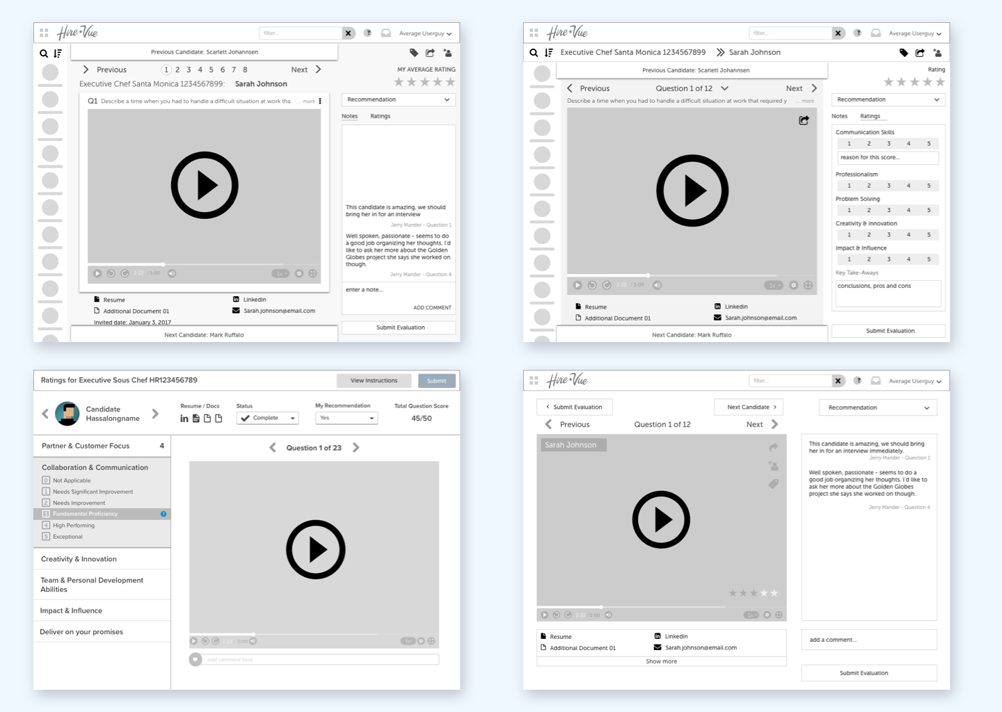 Evaluator wireframes